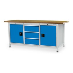 Bedrunka+Hirth Kastenwerkbank Serie 2000 mit 3 Schubladen Blendenhöhe 200 mm und 2 Flügeltüren