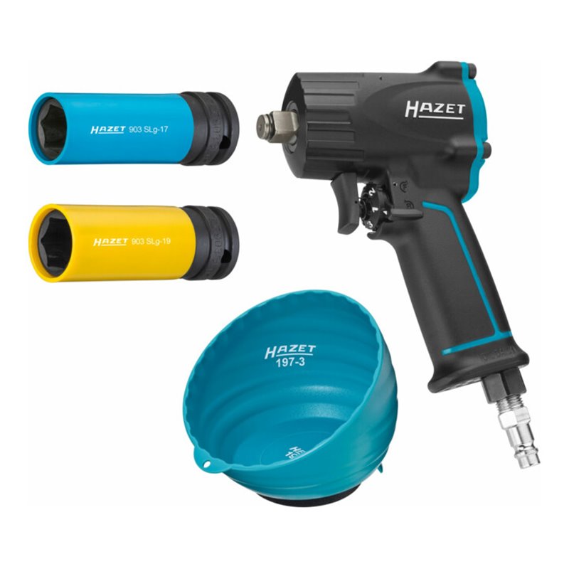 HAZET Schlagschrauber-Satz 9012M/4∙ Lösemoment maximal: 1100 Nm Vierkant massiv 12,5 mm (1/2') Jumbo Hammer-Schlagwerk