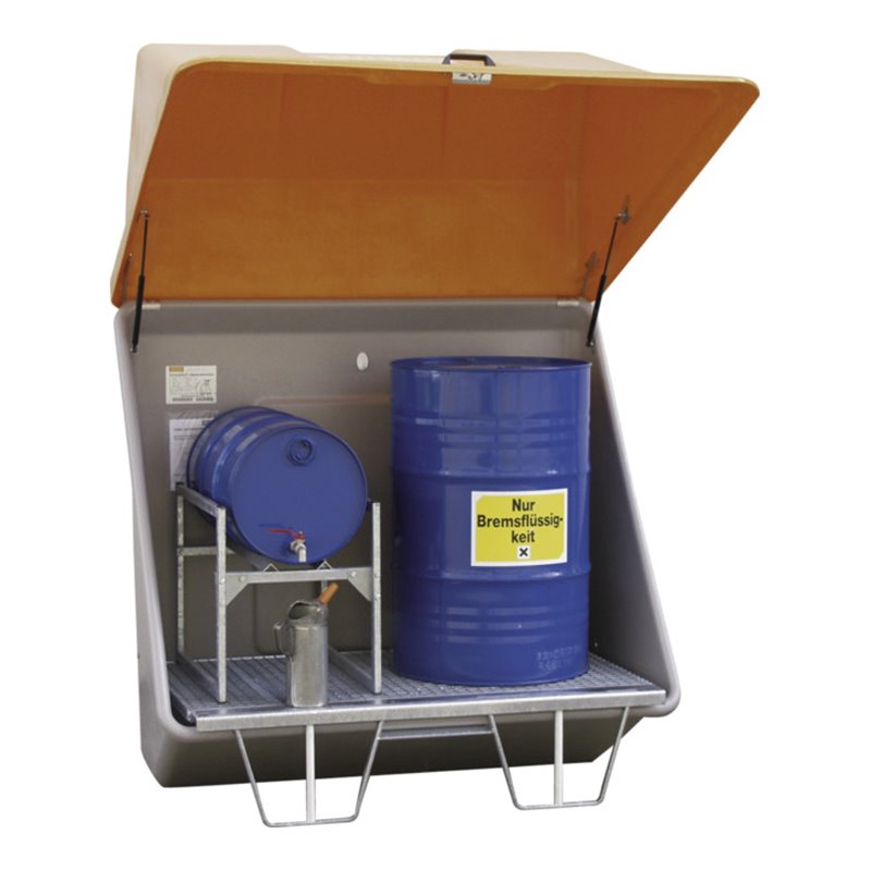 CEMO Schadstoff-Sammelstation aus GFK + Gitterrostboden, Aufstellung im Freien