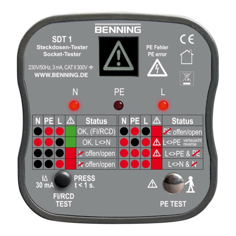 Benning Steckdosentester mit Fingerkontakt BENNING SDT 1
