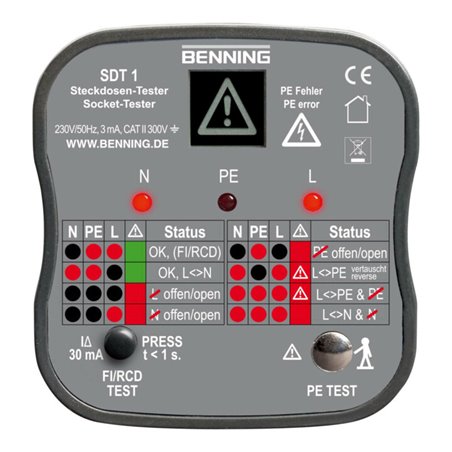 Benning Steckdosentester mit Fingerkontakt BENNING SDT 1