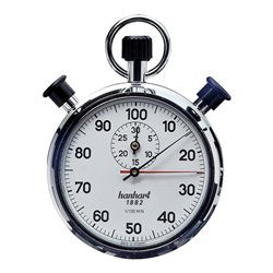 Hanhart Stoppuhr Messber. 1/100 Min. mechanisch verchr. Gehäuse