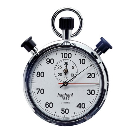 Hanhart Stoppuhr Messber. 1/100 Min. mechanisch verchr. Gehäuse