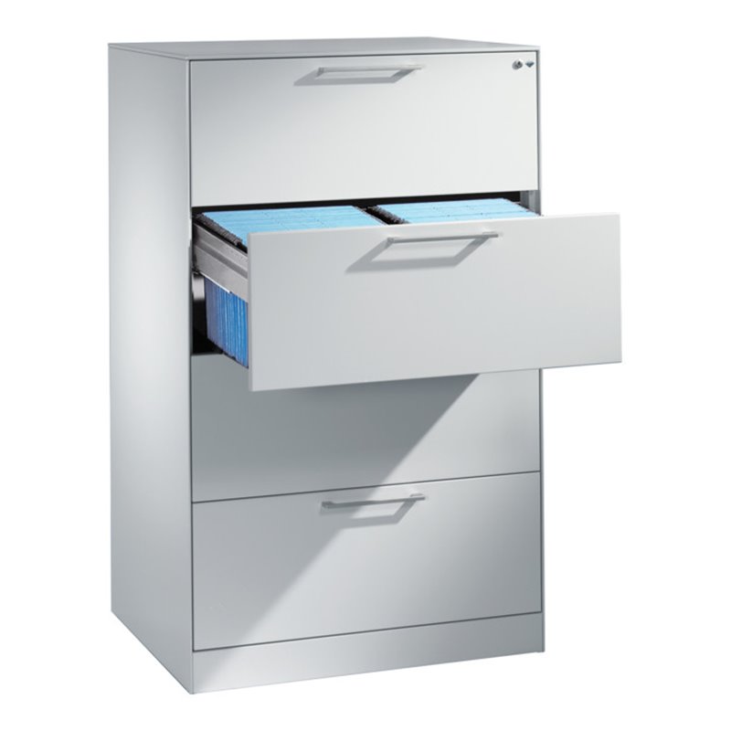 C+P Karteischrank Asisto für Karteikarten DIN A4 quer, 4 Schubladen, zweibahnig Front Lichtgrau Korpus Lichtgrau