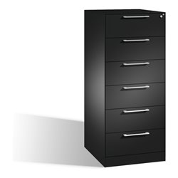 C+P Karteischrank Asisto für Karteikarten DIN A5 quer, 6 Schubladen, zweibahnig Schwarzgrau