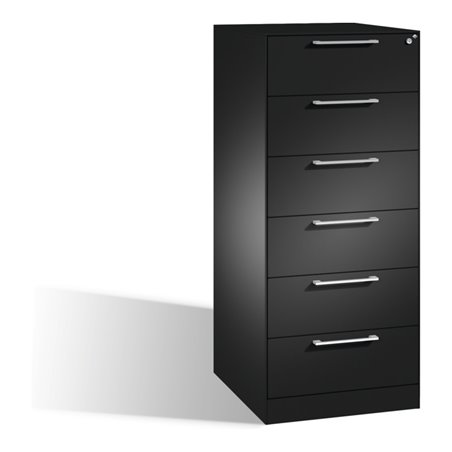 C+P Karteischrank Asisto für Karteikarten DIN A5 quer, 6 Schubladen, zweibahnig Schwarzgrau