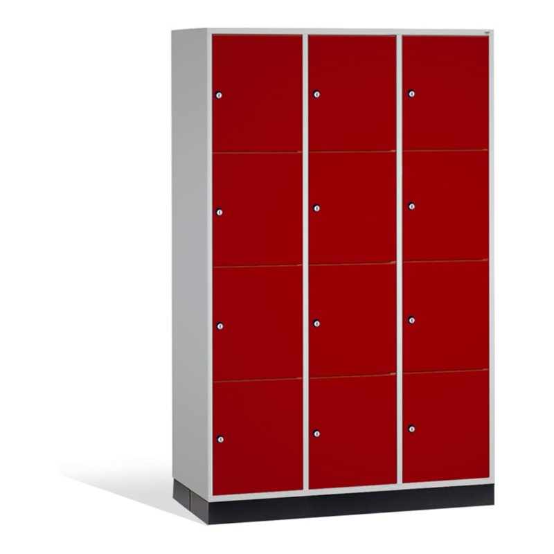 C+P Schließfachschrank Intro XL, 12 Fächer, H1950xB1220xT600mm Front Rubinrot Korpus Lichtgrau
