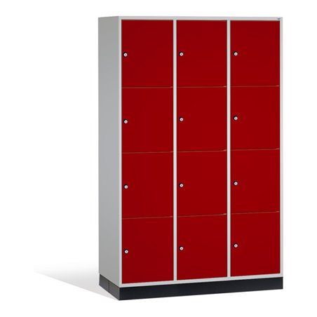C+P Schließfachschrank Intro XL, 12 Fächer, H1950xB1220xT600mm Front Rubinrot Korpus Lichtgrau
