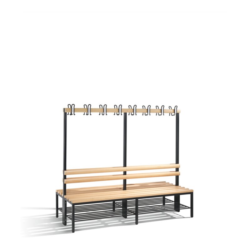 C+P Doppelseitige Garderobenbank Basic mit Schuhrost, H1650xB1960xT756mm, Schwarzgrau/Buche