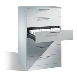 C+P Karteischrank Asisto für Karteikarten DIN A5 quer, 6 Schubladen, dreibahnig Front Lichtgrau Korpus Lichtgrau