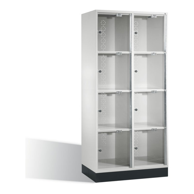 C+P Schließfachschrank Intro XL mit Acrylglastüren, 8 Fächer, H1750xB820xT500mm Korpus Lichtgrau Zertifikat GS Ja