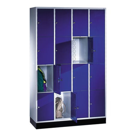 C+P Schließfachschrank Intro, 16 Fächer, H1950xB1220xT500mm Front Enzianblau Korpus Lichtgrau