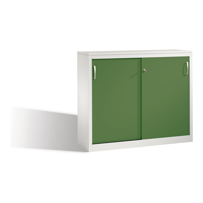 C+P Akten-Sideboard Acurado mit Schiebetüren, 2 Ordnerhöhen, H1000xB1200xT400mm Front Resedagrün Korpus Lichtgrau