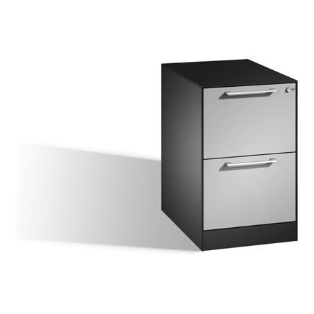 C+P Hängeregistraturschrank Asisto für Hängehefter DIN A4, 2 Schübe, einbahnig, Schwarzgrau/Weißaluminium