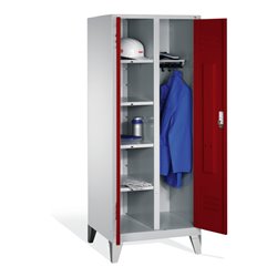 C+P Wäsche-Spind Classic auf Füßen, 2 Abteile, H1850xB810xT500mm Front Rubinrot Korpus Lichtgrau