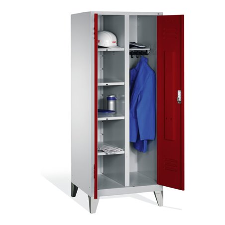 C+P Wäsche-Spind Classic auf Füßen, 2 Abteile, H1850xB810xT500mm Front Rubinrot Korpus Lichtgrau
