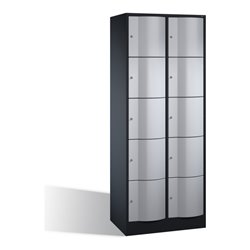C+P Schließfachschrank Resisto, 10 Fächer, H1950xB770xT540mm Front Weißaluminium Korpus Schwarzgrau