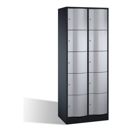 C+P Schließfachschrank Resisto, 10 Fächer, H1950xB770xT540mm Front Weißaluminium Korpus Schwarzgrau
