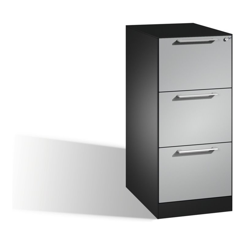 C+P Hängeregistraturschrank Asisto DIN A4, 3 Schubladen, einbahnig Front Weißaluminium Korpus Schwarzgrau