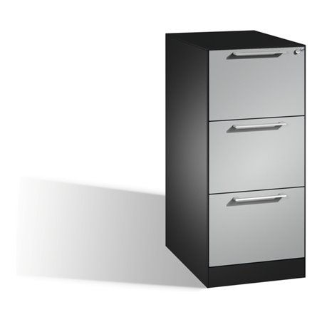 C+P Hängeregistraturschrank Asisto DIN A4, 3 Schubladen, einbahnig Front Weißaluminium Korpus Schwarzgrau