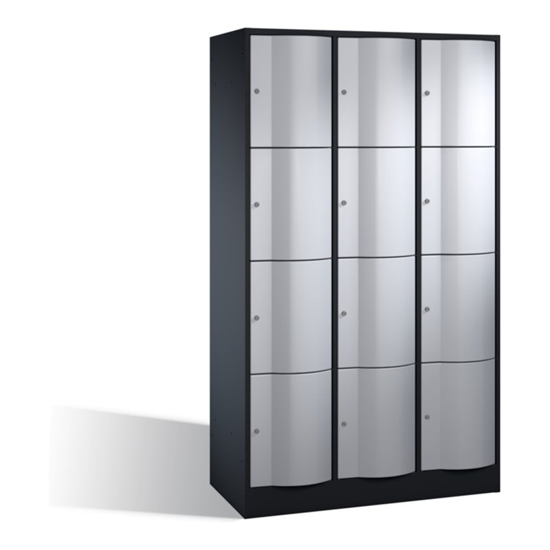 C+P Schließfachschrank Resisto, 12 Fächer, H1950xB1150xT540mm Front Weißaluminium Korpus Schwarzgrau