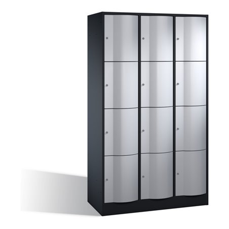 C+P Schließfachschrank Resisto, 12 Fächer, H1950xB1150xT540mm Front Weißaluminium Korpus Schwarzgrau
