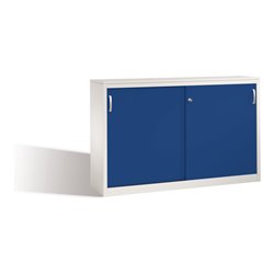 C+P Akten-Sideboard Acurado mit Schiebetüren, 2 x 2 Ordnerhöhen, H1000xB1600xT400mm Front Enzianblau Korpus Lichtgrau