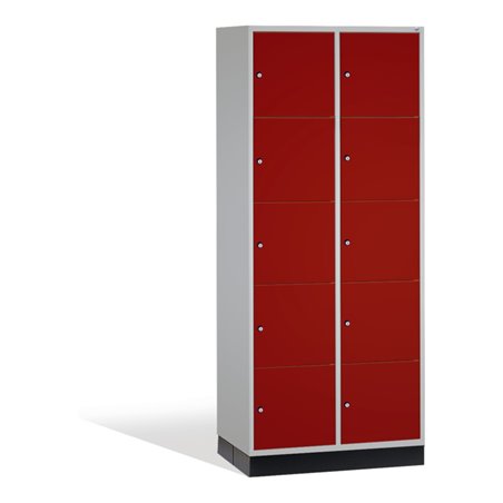 C+P Schließfachschrank Intro XL, 10 Fächer, H1950xB820xT600mm Front Rubinrot Korpus Lichtgrau