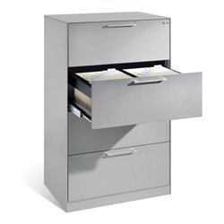 C+P Hängeregistraturschrank Asisto für Hängehefter DIN A4, 4 Schubladen, zweibahnig Weißaluminium