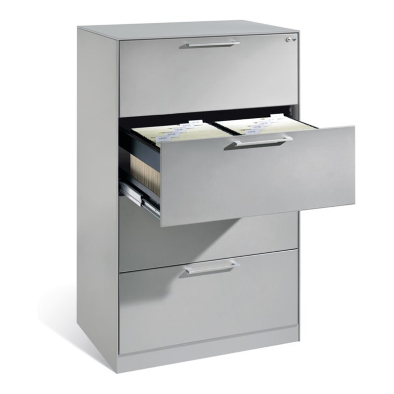 C+P Hängeregistraturschrank Asisto für Hängehefter DIN A4, 4 Schubladen, zweibahnig Weißaluminium