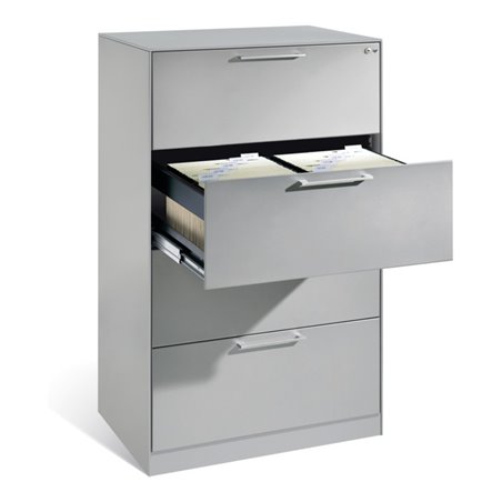 C+P Hängeregistraturschrank Asisto für Hängehefter DIN A4, 4 Schubladen, zweibahnig Weißaluminium