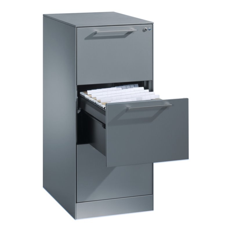 C+P Hängeregistraturschrank Asisto für Hängehefter DIN A4, 3 Schubladen, einbahnig Weißaluminium