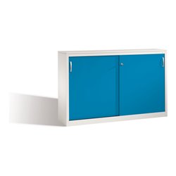 C+P Akten-Sideboard Acurado mit Schiebetüren, 2 x 2 Ordnerhöhen, H1000xB1600xT400mm Front Lichtblau Korpus Lichtgrau