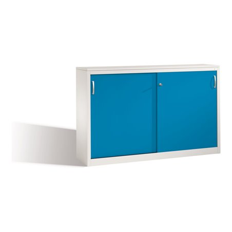 C+P Akten-Sideboard Acurado mit Schiebetüren, 2 x 2 Ordnerhöhen, H1000xB1600xT400mm Front Lichtblau Korpus Lichtgrau