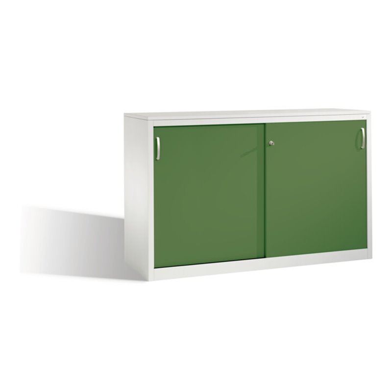 C+P Akten-Sideboard Acurado mit Schiebetüren, 2 x 2 Ordnerhöhen, H1000xB1600xT500mm Front Resedagrün Korpus Lichtgrau