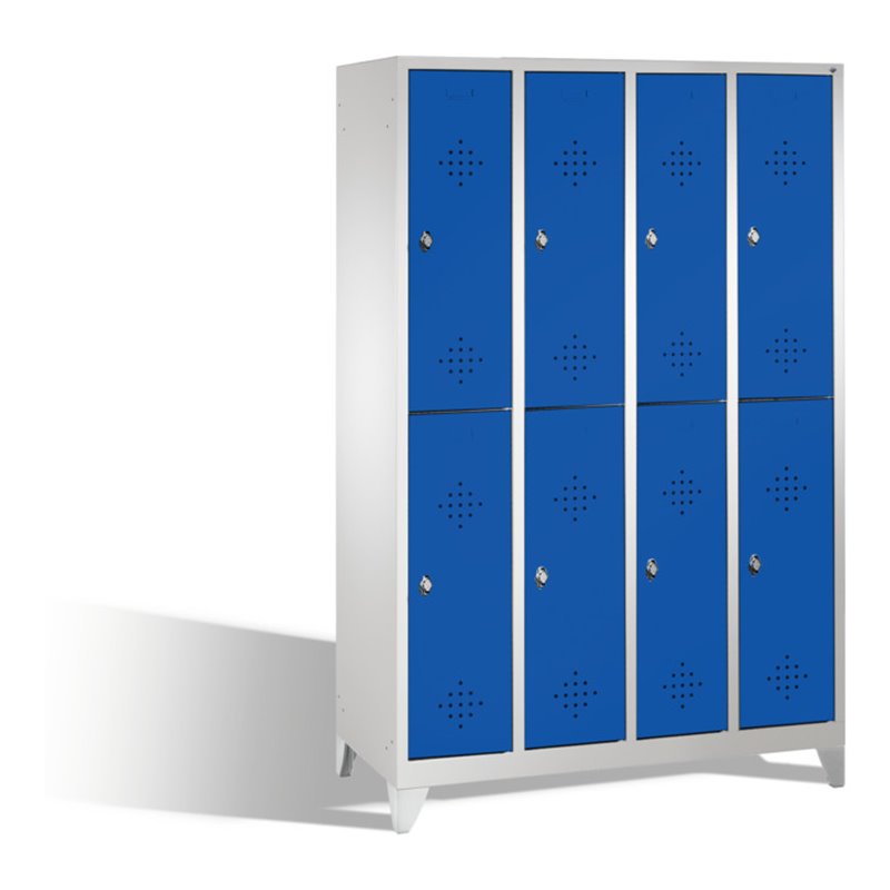 C+P Doppelstockspind Classic auf Füßen, 8 Fächer, H1850xB1190xT500mm Front Enzianblau Korpus Lichtgrau
