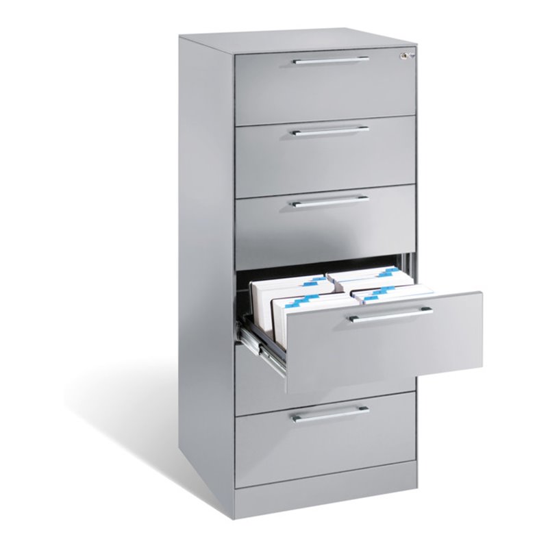 C+P Karteischrank Asisto für Karteikarten DIN A5 quer, 6 Schubladen, zweibahnig Weißaluminium