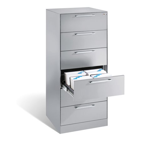 C+P Karteischrank Asisto für Karteikarten DIN A5 quer, 6 Schubladen, zweibahnig Weißaluminium