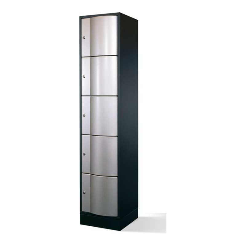 C+P Schließfachschrank Resisto, 5 Fächer, H1950xB396xT540mm Front Weißaluminium Korpus Schwarzgrau