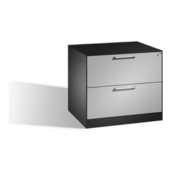C+P Hängeregistraturschrank Asisto DIN A4, 2 Schubladen, zweibahnig Front Weißaluminium Korpus Schwarzgrau