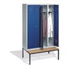 C+P Doppelspind Classic mit Sitzbank, 4 Abteile, H2090xB1190xT500/815mm Front Enzianblau Korpus Lichtgrau