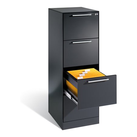 C+P Hängeregistraturschrank Asisto für Hängehefter DIN A4, 4 Schübe, einbahnig, Schwarzgrau