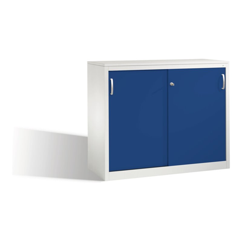 C+P Akten-Sideboard Acurado mit Schiebetüren, 2 Ordnerhöhen, H1000xB1200xT500mm Front Enzianblau Korpus Lichtgrau