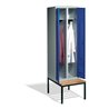 C+P Doppelspind Classic mit Sitzbank, 2 Abteile, H2090xB610xT500/815mm Front Enzianblau Korpus Lichtgrau