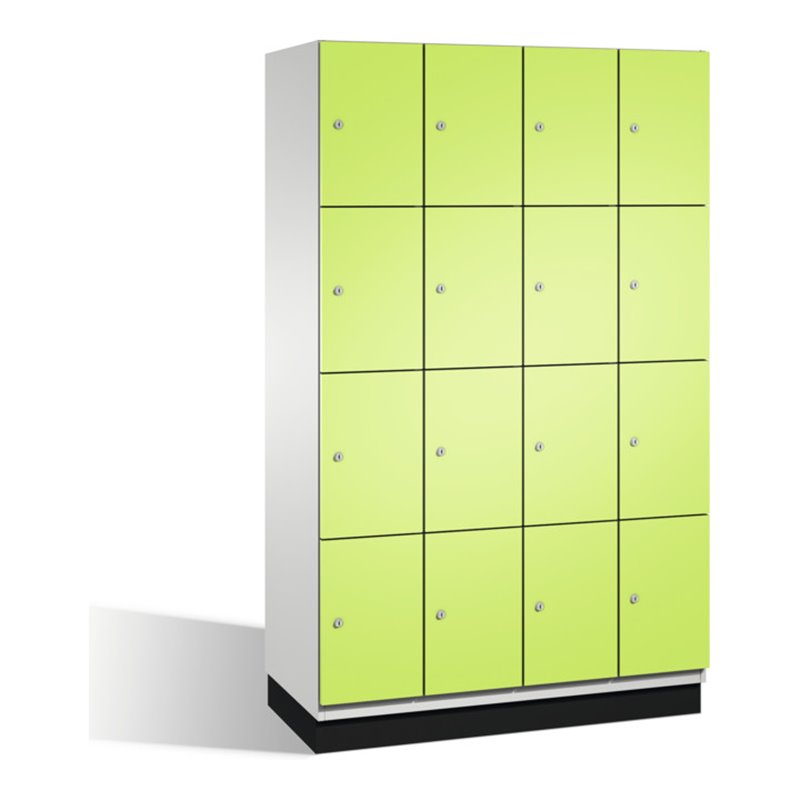 C+P Fächerschrank Cambio auf Sockel, 16 Fächer, H1950xB1200xT525mm Front Viridingrün Korpus Lichtgrau
