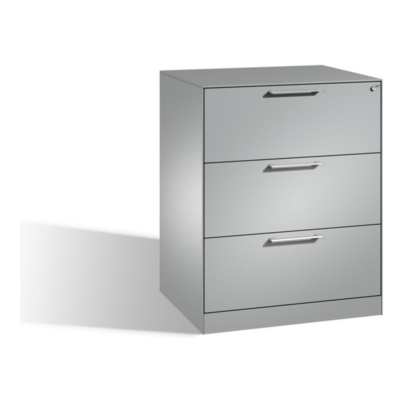 C+P Hängeregistraturschrank Asisto für Hängehefter DIN A4, 3 Schubladen, zweibahnig Weißaluminium