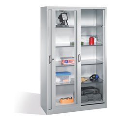C+P Werkzeugschrank mit Sichtfenster-Schiebetüren, 4 Böden, H1950xB1200xT500mm Front Lichtgrau Korpus Lichtgrau