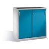 C+P Schwerlast-Beistellschrank mit Schiebetüren, 2 Böden, H1200xB1200xT500mm Front Lichtblau Korpus Lichtgrau