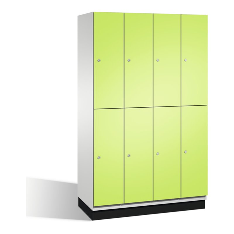 C+P Doppelstockspind Cambio auf Sockel, 8 Fächer, H1950xB1200xT525mm Front Viridingrün Korpus Lichtgrau