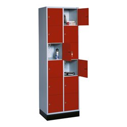 C+P Schließfachschrank Intro, 12 Fächer, H1950xB620xT500mm Front Rubinrot Korpus Lichtgrau